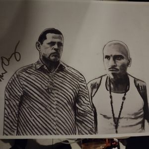 16x14 Charcoal print autographed by Tuco & No Doze from BREAKING BAD